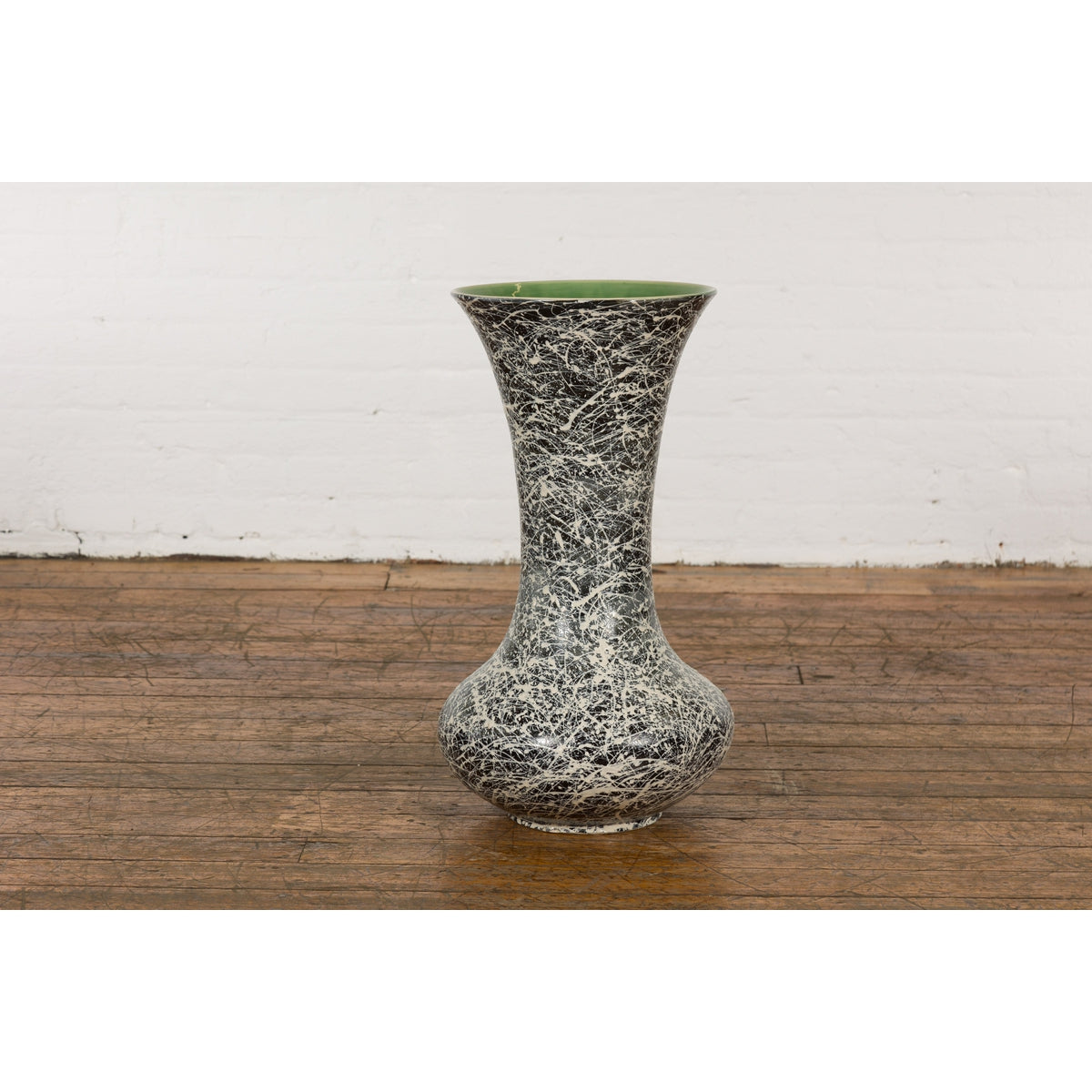 Tall Prem Collection Artisan Made Black and White Vase with Dripping Décor-14. Asian & Chinese Furniture, Art, Antiques, Vintage Home Décor for sale at FEA Home