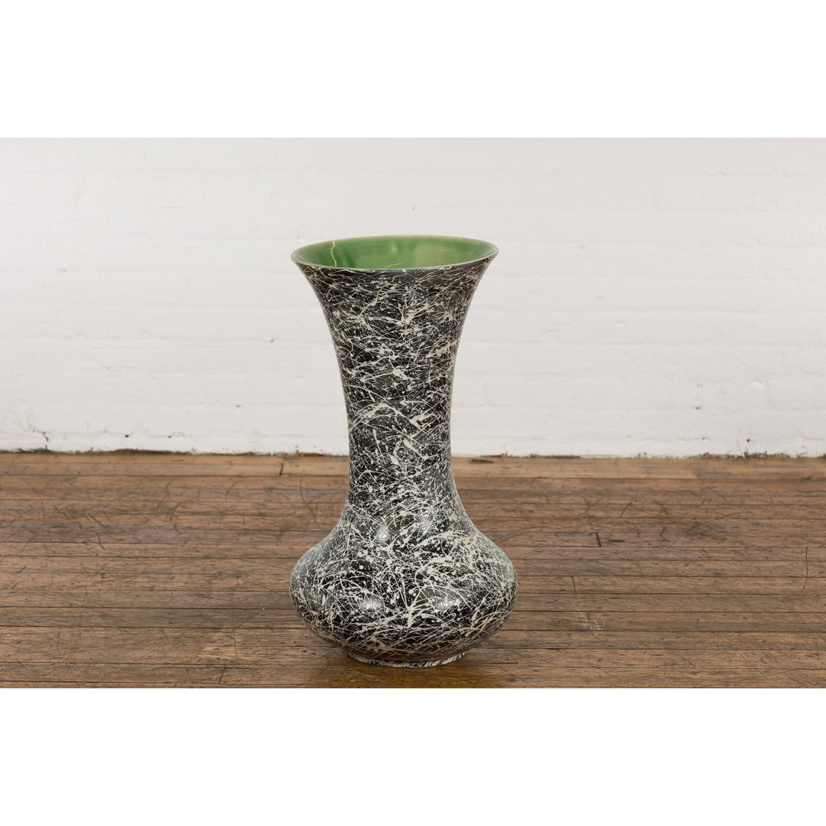 Tall Prem Collection Artisan Made Black and White Vase with Dripping Décor-15. Asian & Chinese Furniture, Art, Antiques, Vintage Home Décor for sale at FEA Home