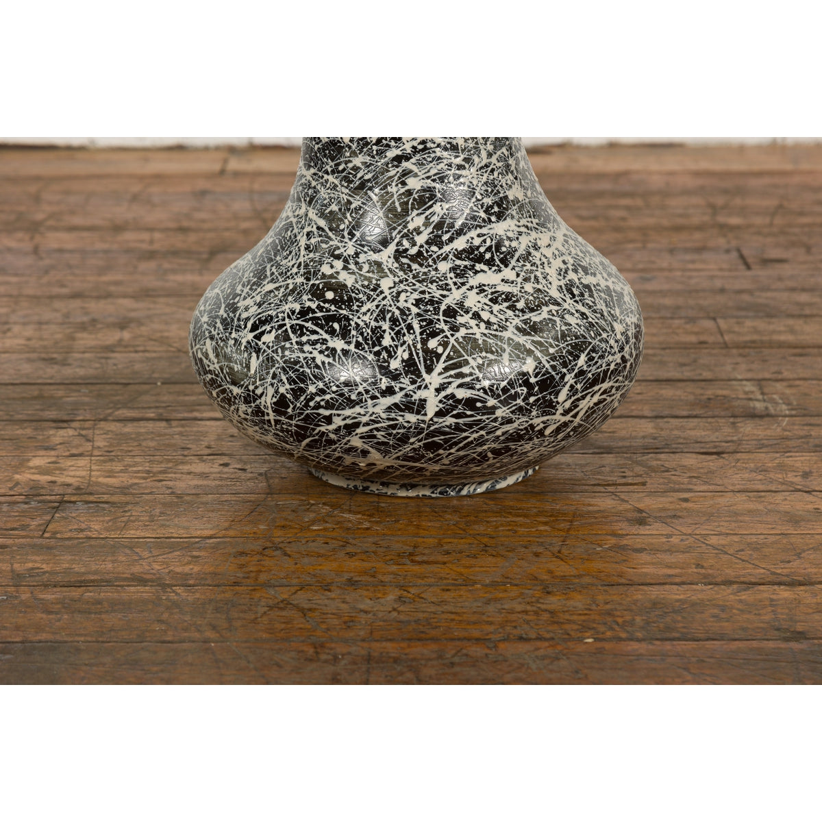 Tall Prem Collection Artisan Made Black and White Vase with Dripping Décor-16. Asian & Chinese Furniture, Art, Antiques, Vintage Home Décor for sale at FEA Home