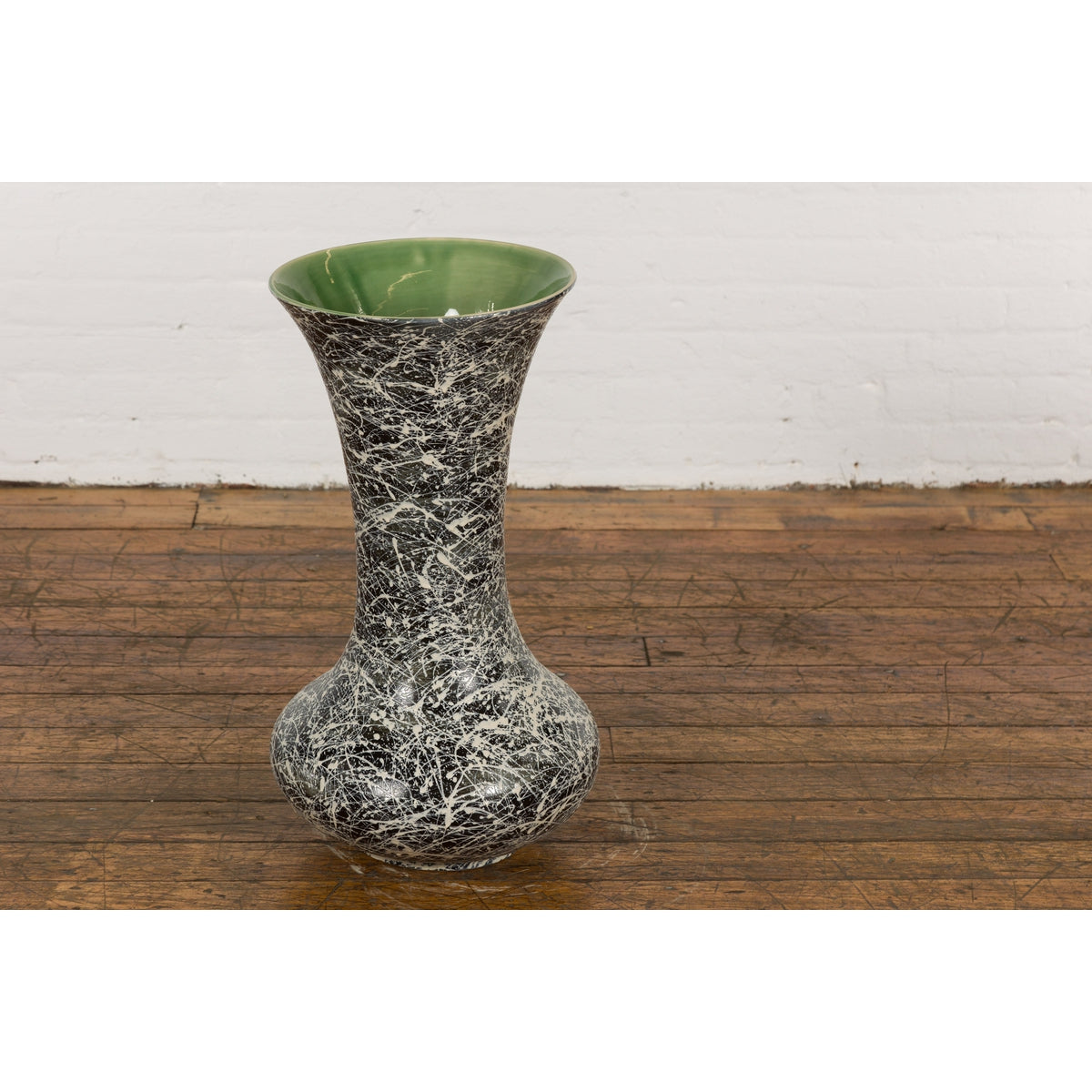 Tall Prem Collection Artisan Made Black and White Vase with Dripping Décor-3. Asian & Chinese Furniture, Art, Antiques, Vintage Home Décor for sale at FEA Home