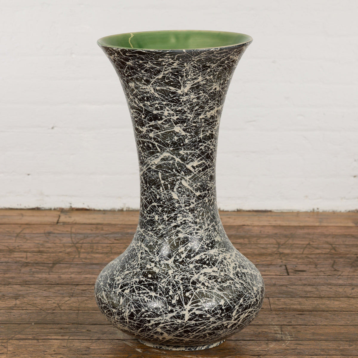 Tall Prem Collection Artisan Made Black and White Vase with Dripping Décor-5. Asian & Chinese Furniture, Art, Antiques, Vintage Home Décor for sale at FEA Home