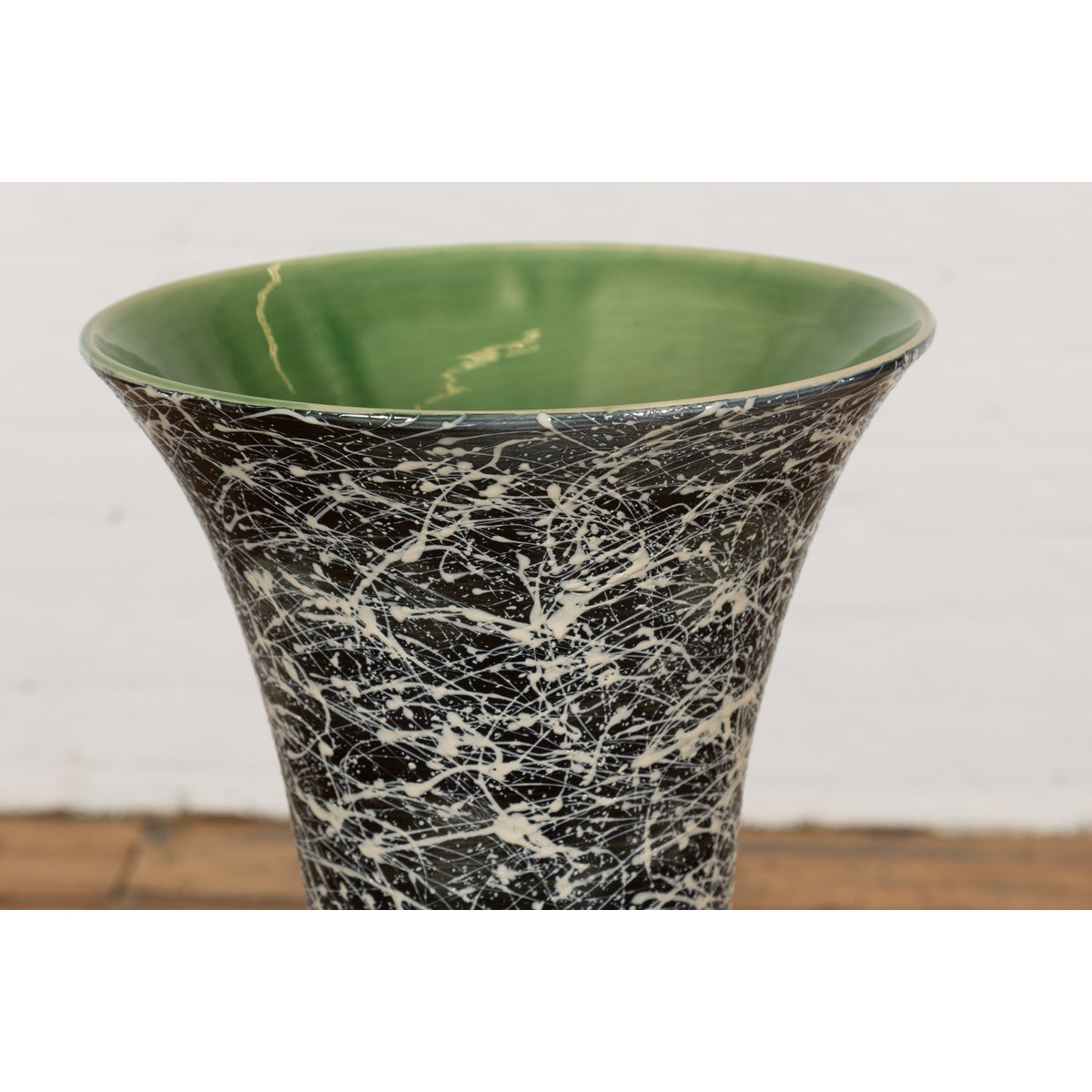 Tall Prem Collection Artisan Made Black and White Vase with Dripping Décor-6. Asian & Chinese Furniture, Art, Antiques, Vintage Home Décor for sale at FEA Home