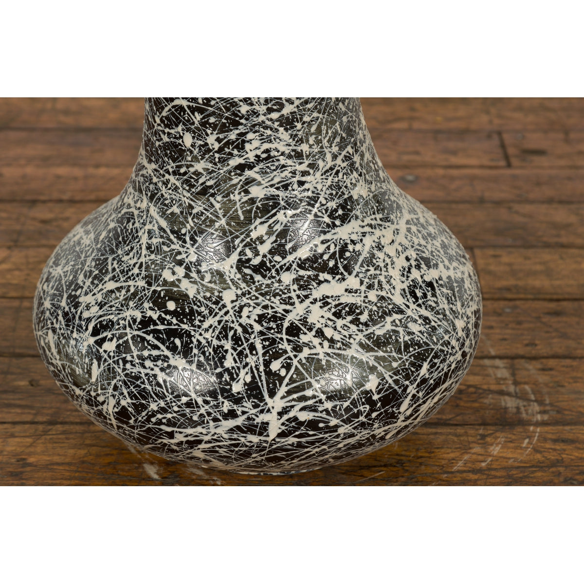Tall Prem Collection Artisan Made Black and White Vase with Dripping Décor-8. Asian & Chinese Furniture, Art, Antiques, Vintage Home Décor for sale at FEA Home