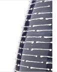 Close-up of a black glossy Thai vase with horizontal white dotted lines, on a plain white background.