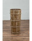 Tall Vintage Rustic Wooden Barrel with Slatted Body and Rope-Style Motifs-11. Asian & Chinese Furniture, Art, Antiques, Vintage Home Décor for sale at FEA Home