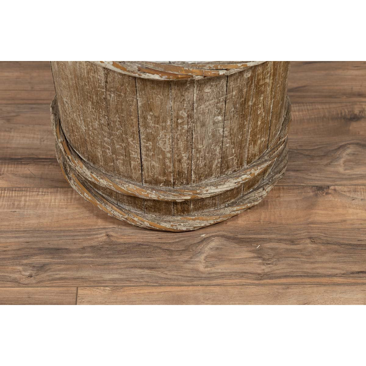 Tall Vintage Rustic Wooden Barrel with Slatted Body and Rope-Style Motifs-8. Asian & Chinese Furniture, Art, Antiques, Vintage Home Décor for sale at FEA Home