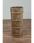 Tall Vintage Rustic Wooden Barrel with Slatted Body and Rope-Style Motifs-10. Asian & Chinese Furniture, Art, Antiques, Vintage Home Décor for sale at FEA Home