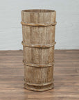 Tall Vintage Rustic Wooden Barrel with Slatted Body and Rope-Style Motifs-3. Asian & Chinese Furniture, Art, Antiques, Vintage Home Décor for sale at FEA Home