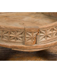 Teak 1920s Indian Chakki Grinding Table with hand carved Geometric Décor-9. Asian & Chinese Furniture, Art, Antiques, Vintage Home Décor for sale at FEA Home