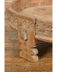 Teak 1920s Indian Chakki Grinding Table with hand carved Geometric Décor-11. Asian & Chinese Furniture, Art, Antiques, Vintage Home Décor for sale at FEA Home
