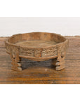 Teak 1920s Indian Chakki Grinding Table with hand carved Geometric Décor-13. Asian & Chinese Furniture, Art, Antiques, Vintage Home Décor for sale at FEA Home