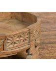 Teak 1920s Indian Chakki Grinding Table with hand carved Geometric Décor-15. Asian & Chinese Furniture, Art, Antiques, Vintage Home Décor for sale at FEA Home