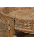 Teak 1920s Indian Chakki Grinding Table with hand carved Geometric Décor-16. Asian & Chinese Furniture, Art, Antiques, Vintage Home Décor for sale at FEA Home