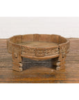 Teak 1920s Indian Chakki Grinding Table with hand carved Geometric Décor-17. Asian & Chinese Furniture, Art, Antiques, Vintage Home Décor for sale at FEA Home