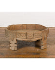 Teak 1920s Indian Chakki Grinding Table with hand carved Geometric Décor-18. Asian & Chinese Furniture, Art, Antiques, Vintage Home Décor for sale at FEA Home