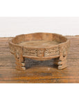 Teak 1920s Indian Chakki Grinding Table with hand carved Geometric Décor-2. Asian & Chinese Furniture, Art, Antiques, Vintage Home Décor for sale at FEA Home