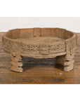 Teak 1920s Indian Chakki Grinding Table with hand carved Geometric Décor-19. Asian & Chinese Furniture, Art, Antiques, Vintage Home Décor for sale at FEA Home