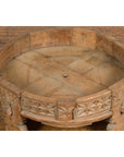 Teak 1920s Indian Chakki Grinding Table with hand carved Geometric Décor-4. Asian & Chinese Furniture, Art, Antiques, Vintage Home Décor for sale at FEA Home