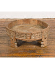 Teak 1920s Indian Chakki Grinding Table with hand carved Geometric Décor-5. Asian & Chinese Furniture, Art, Antiques, Vintage Home Décor for sale at FEA Home
