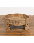 Teak 1920s Indian Chakki Grinding Table with hand carved Geometric Décor-6. Asian & Chinese Furniture, Art, Antiques, Vintage Home Décor for sale at FEA Home