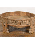 Teak 1920s Indian Chakki Grinding Table with hand carved Geometric Décor-7. Asian & Chinese Furniture, Art, Antiques, Vintage Home Décor for sale at FEA Home