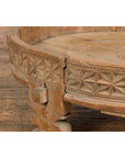 Teak 1920s Indian Chakki Grinding Table with hand carved Geometric Décor-8. Asian & Chinese Furniture, Art, Antiques, Vintage Home Décor for sale at FEA Home