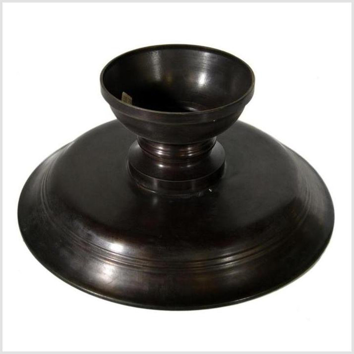 Thai Cylindrical Bronze Cake Stand with Dark Patina from the Late 20th Century-4. Asian & Chinese Furniture, Art, Antiques, Vintage Home Décor for sale at FEA Home