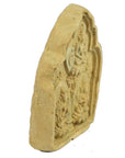 Side view of a beige stone tablet with carved religious figures, resembling a Thai miniature terracotta shrine.