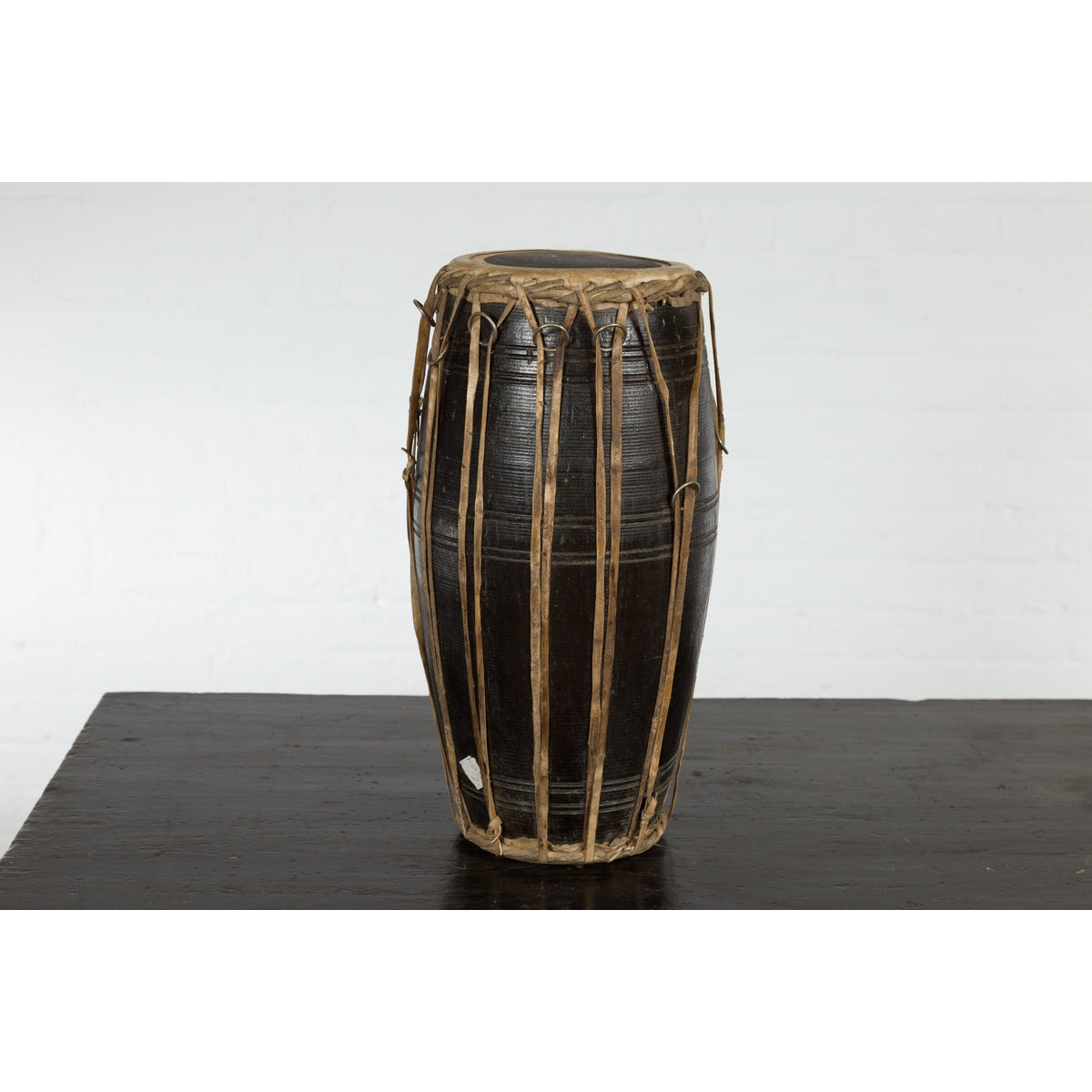 Thai Wood and Leather Klong Khaek Processional Drum with Distressed Appearance-10. Asian & Chinese Furniture, Art, Antiques, Vintage Home Décor for sale at FEA Home