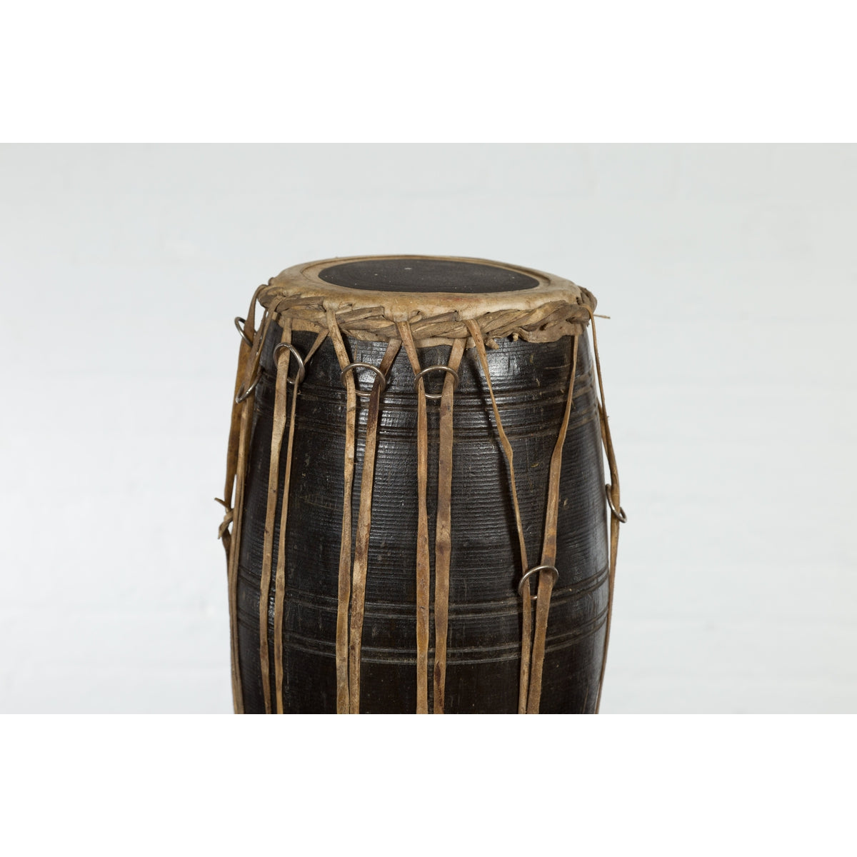 Thai Wood and Leather Klong Khaek Processional Drum with Distressed Appearance-13. Asian & Chinese Furniture, Art, Antiques, Vintage Home Décor for sale at FEA Home