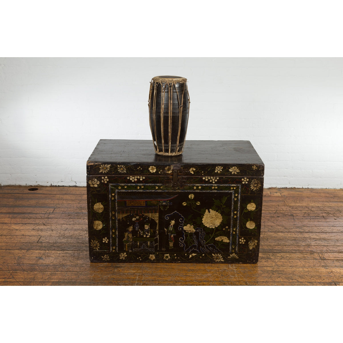 Thai Wood and Leather Klong Khaek Processional Drum with Distressed Appearance-14. Asian & Chinese Furniture, Art, Antiques, Vintage Home Décor for sale at FEA Home
