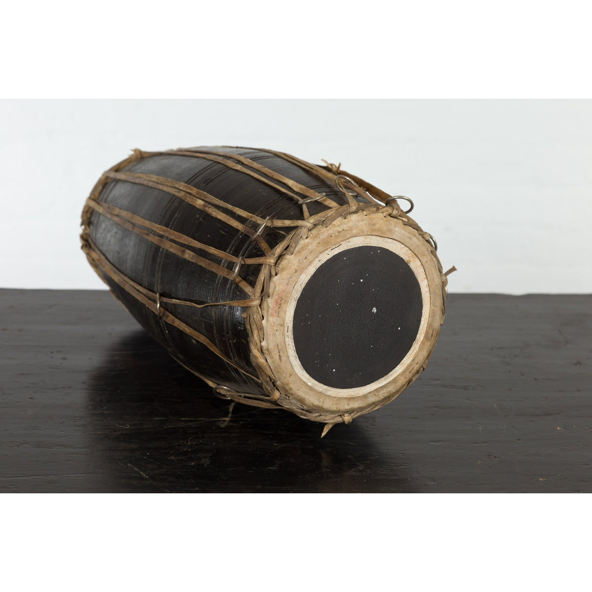 Thai Wood and Leather Klong Khaek Processional Drum with Distressed Appearance-4. Asian & Chinese Furniture, Art, Antiques, Vintage Home Décor for sale at FEA Home