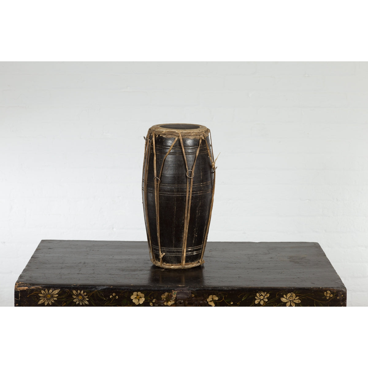 Thai Wood and Leather Klong Khaek Processional Drum with Distressed Appearance-5. Asian & Chinese Furniture, Art, Antiques, Vintage Home Décor for sale at FEA Home