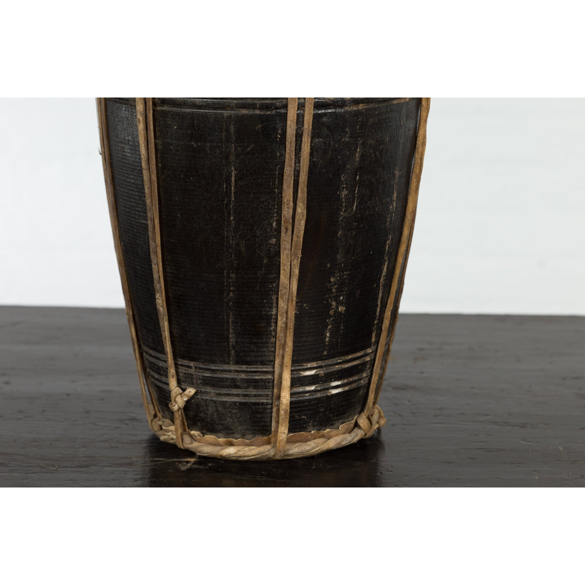 Thai Wood and Leather Klong Khaek Processional Drum with Distressed Appearance-9. Asian & Chinese Furniture, Art, Antiques, Vintage Home Décor for sale at FEA Home