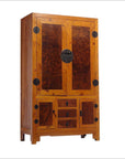Two-Tone Burl Wood, Elmwood Armoire with Doors and Drawers-5. Asian & Chinese Furniture, Art, Antiques, Vintage Home Décor for sale at FEA Home