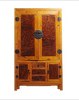 Two-Tone Burl Wood, Elmwood Armoire with Doors and Drawers-1. Asian & Chinese Furniture, Art, Antiques, Vintage Home Décor for sale at FEA Home