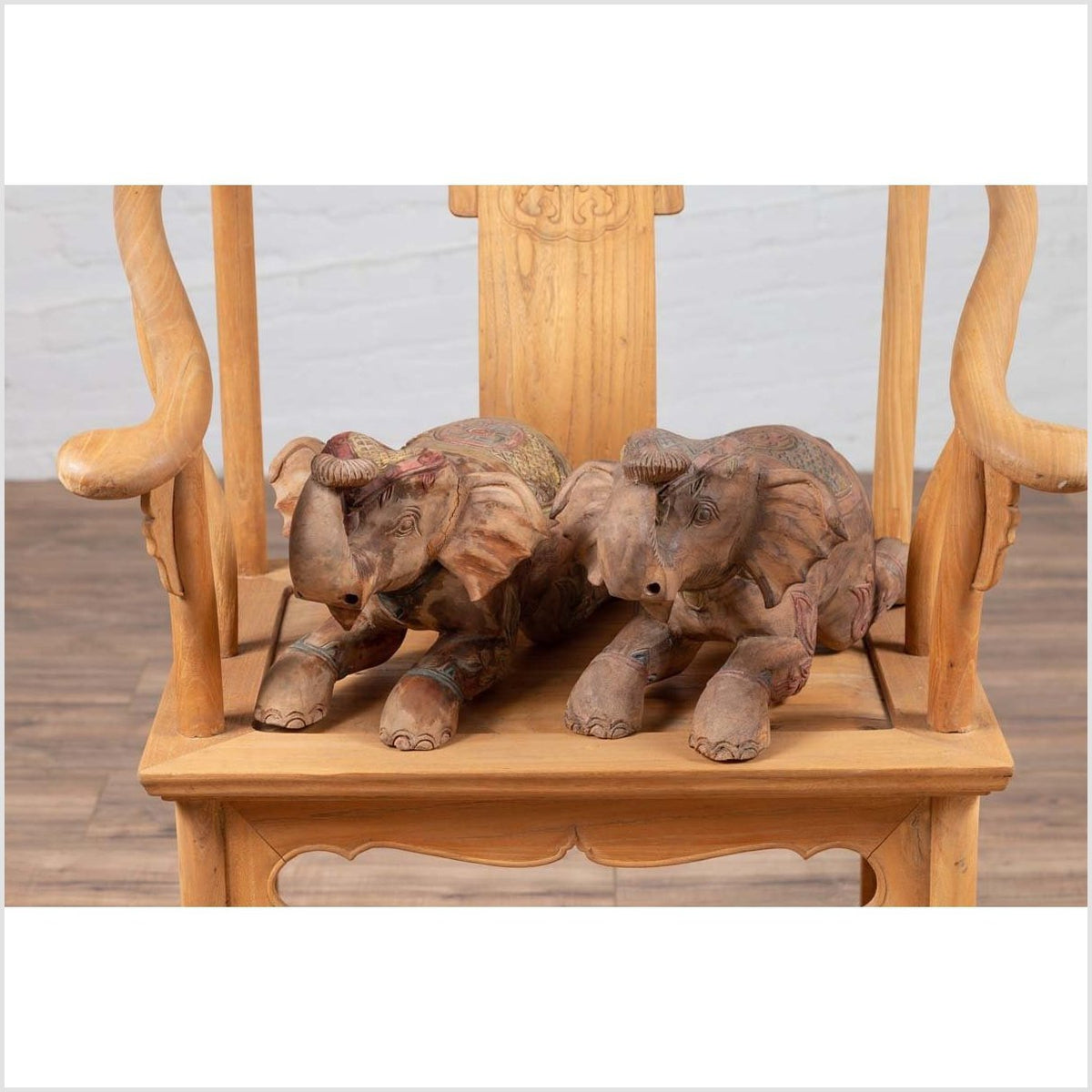 Two Vintage Thai Handmade Carved and Painted Elephant Sculptures from Chiang Mai-4. Asian & Chinese Furniture, Art, Antiques, Vintage Home Décor for sale at FEA Home