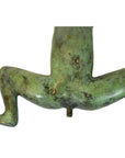 Green bronze frog sculpture with splayed legs and visible patina, shown in good condition.