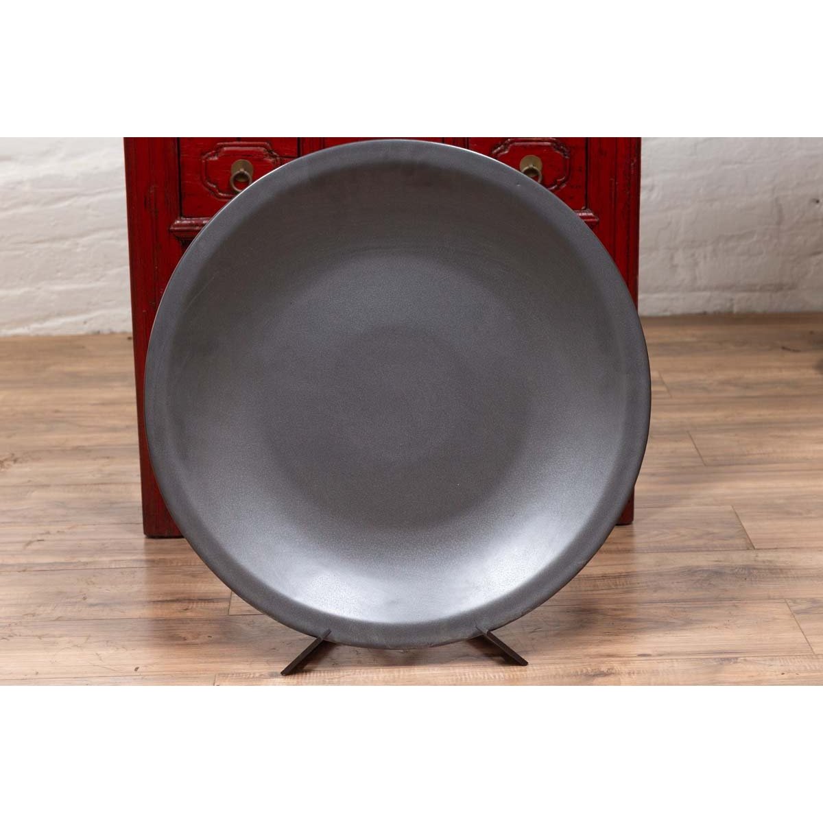 Vintage Cobalt Grey Ceramic Charger Plate, Three Available-10. Asian & Chinese Furniture, Art, Antiques, Vintage Home Décor for sale at FEA Home