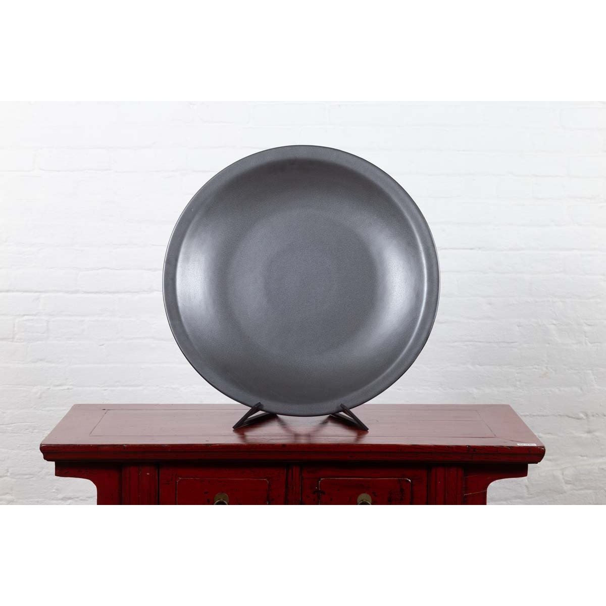 Vintage Cobalt Grey Ceramic Charger Plate, Three Available-4. Asian & Chinese Furniture, Art, Antiques, Vintage Home Décor for sale at FEA Home