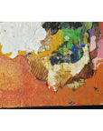 Orange oil painting close-up with textured abstract layers, vintage style.