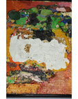 Bold multicolor oil painting on canvas with layered textures and a thick white paint patch in the center.