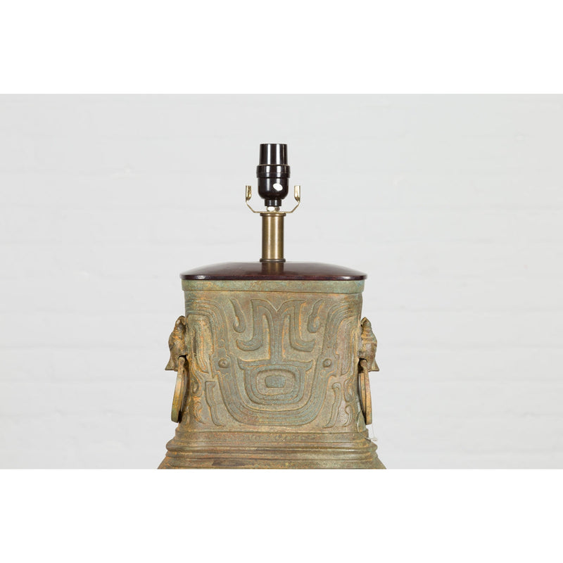 Vintage Bronze Chinese Hu Vessel Inspired Table Lamp with Mythical Creatures-RG2132-11. Asian & Chinese Furniture, Art, Antiques, Vintage Home Décor for sale at FEA Home
