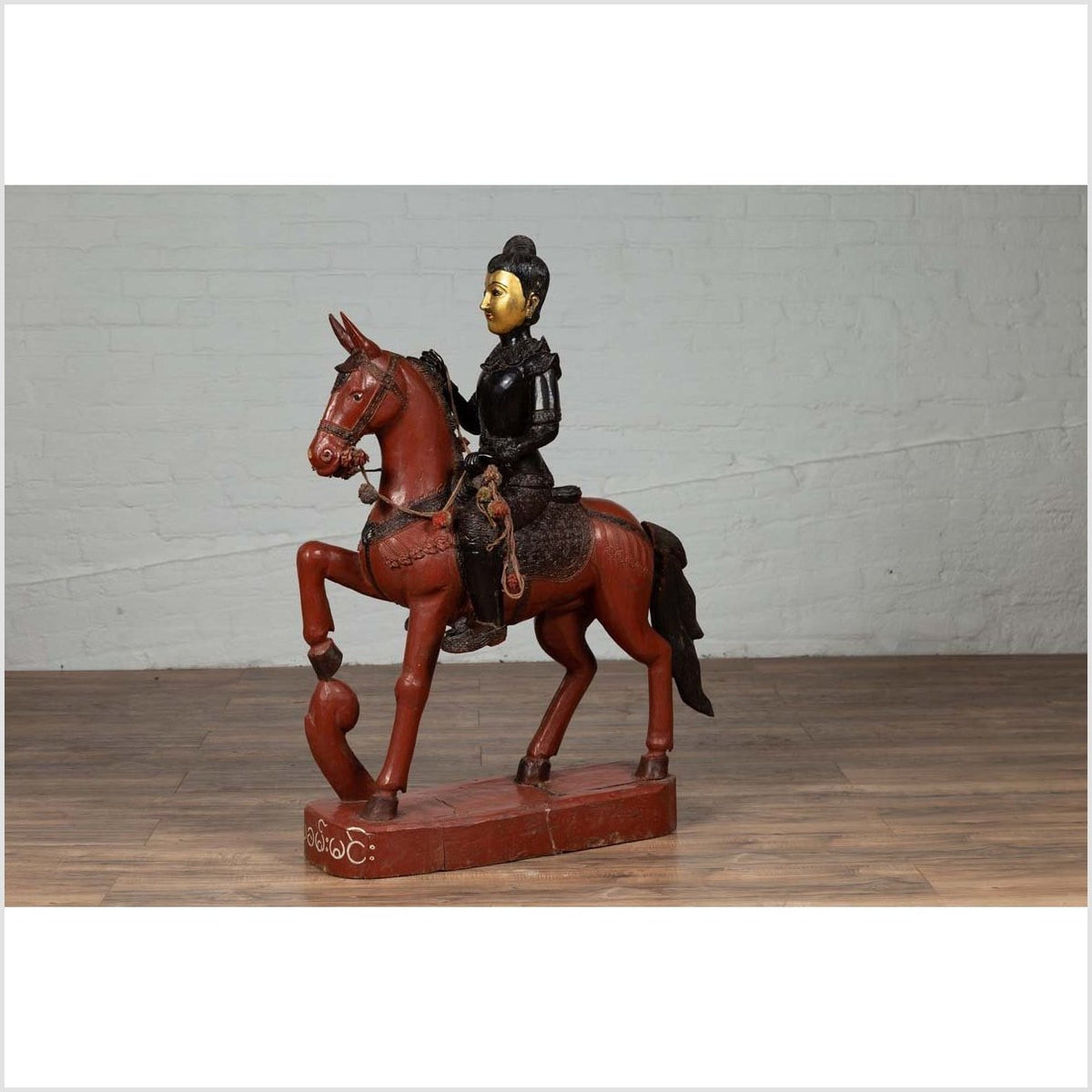 Vintage Burmese Polychrome Carved Wooden Statue of a Warrior on his Horse-13. Asian & Chinese Furniture, Art, Antiques, Vintage Home Décor for sale at FEA Home