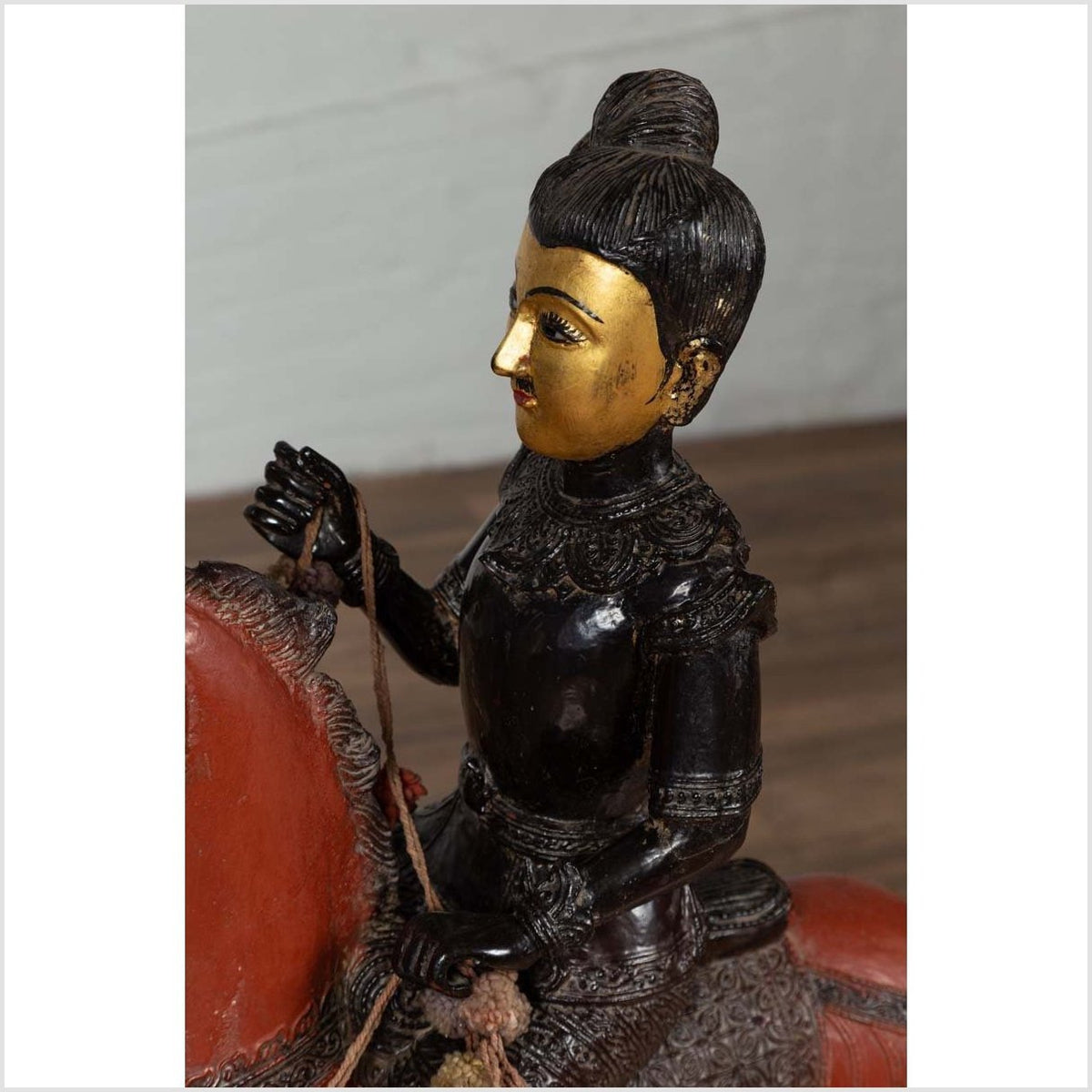 Vintage Burmese Polychrome Carved Wooden Statue of a Warrior on his Horse-5. Asian & Chinese Furniture, Art, Antiques, Vintage Home Décor for sale at FEA Home