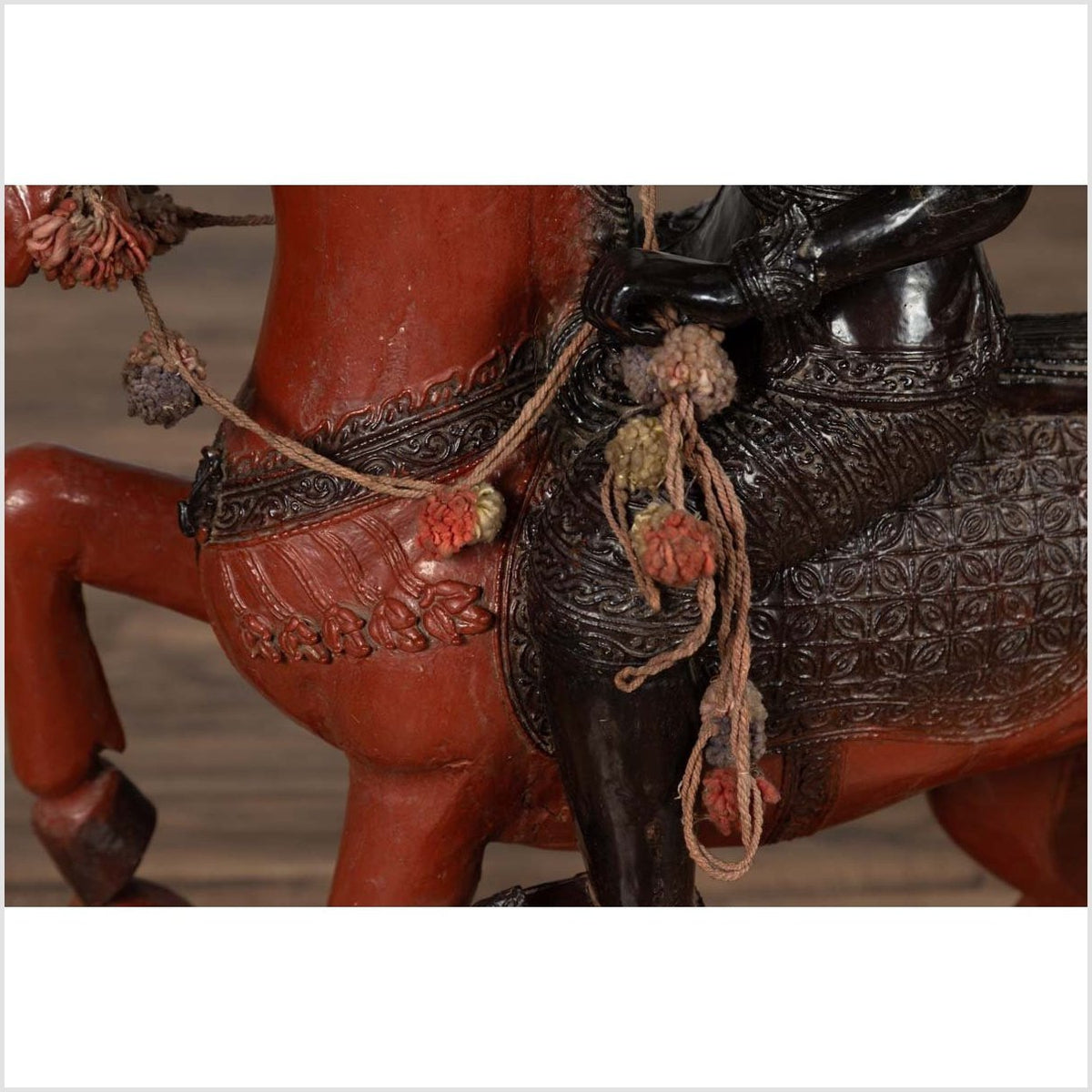 Vintage Burmese Polychrome Carved Wooden Statue of a Warrior on his Horse-7. Asian & Chinese Furniture, Art, Antiques, Vintage Home Décor for sale at FEA Home