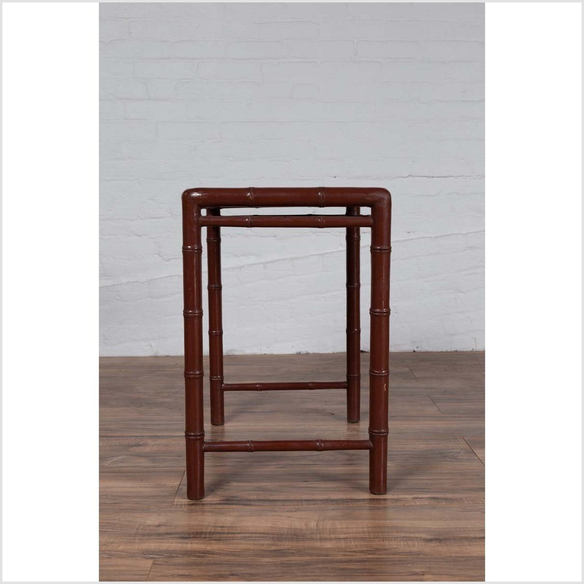 Vintage Chinese 1950s Bamboo Side Table with Brownish Patina and Recessed Top-11. Asian & Chinese Furniture, Art, Antiques, Vintage Home Décor for sale at FEA Home