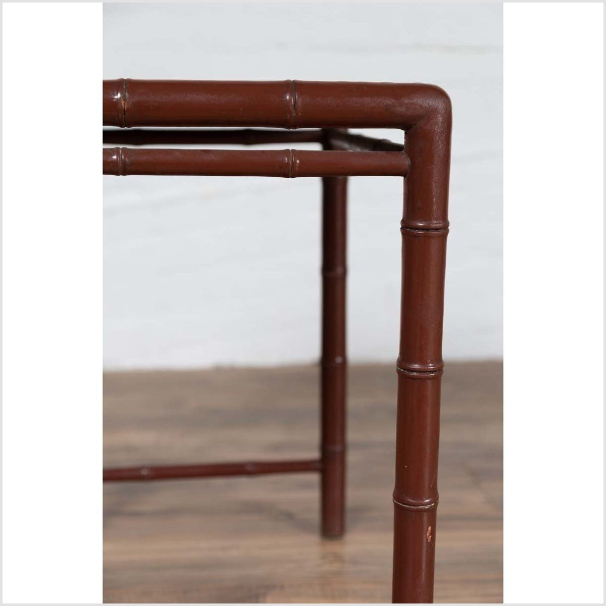Vintage Chinese 1950s Bamboo Side Table with Brownish Patina and Recessed Top-13. Asian & Chinese Furniture, Art, Antiques, Vintage Home Décor for sale at FEA Home