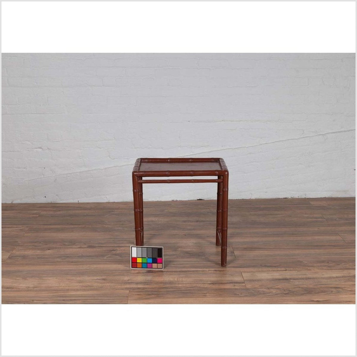 Vintage Chinese 1950s Bamboo Side Table with Brownish Patina and Recessed Top-4. Asian & Chinese Furniture, Art, Antiques, Vintage Home Décor for sale at FEA Home