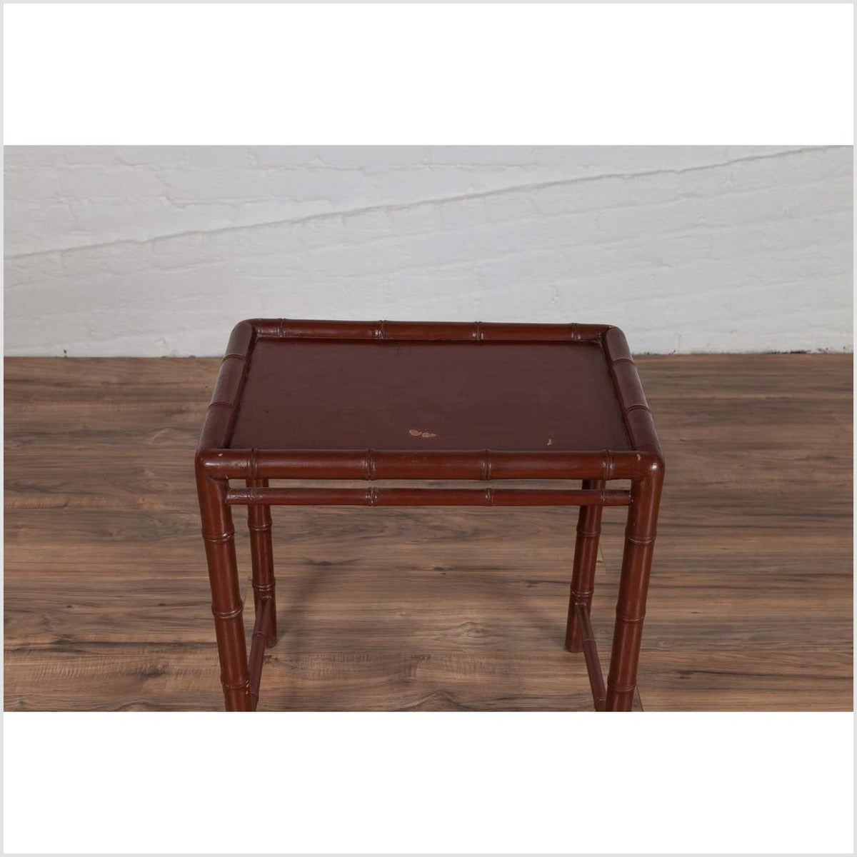 Vintage Chinese 1950s Bamboo Side Table with Brownish Patina and Recessed Top-5. Asian & Chinese Furniture, Art, Antiques, Vintage Home Décor for sale at FEA Home